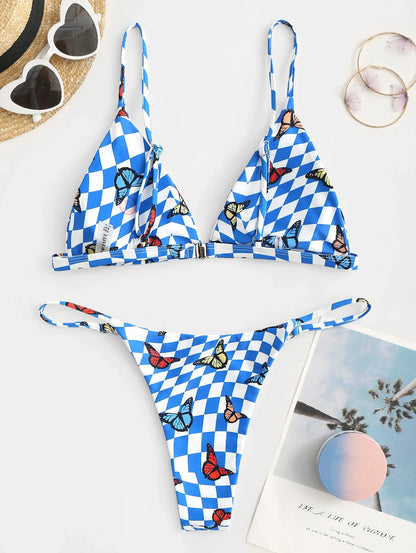 Bikini - Karierter Schmetterlingsdruck - Triangel - Sommer