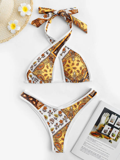 Bikini - Paisley-Blumenmuster - Hochgeschlossen - Sommer