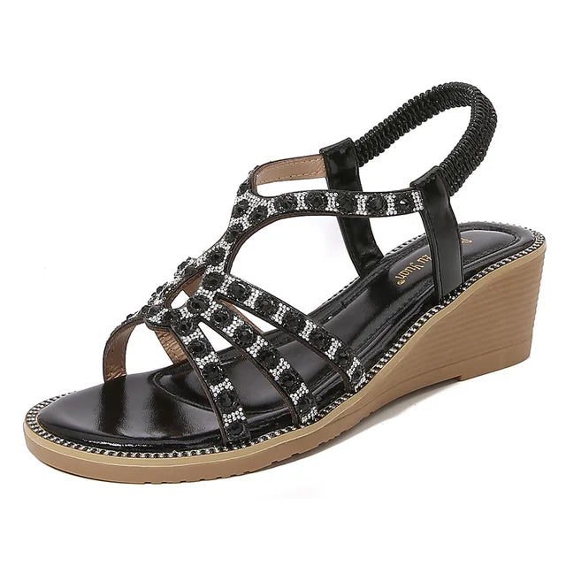 Sandalen - Boho - Keilabsatz - Gummiband - Sommer