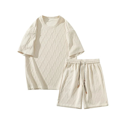 Zweiteiliges Set - Beige mit Prägung - Polyester - Sommer