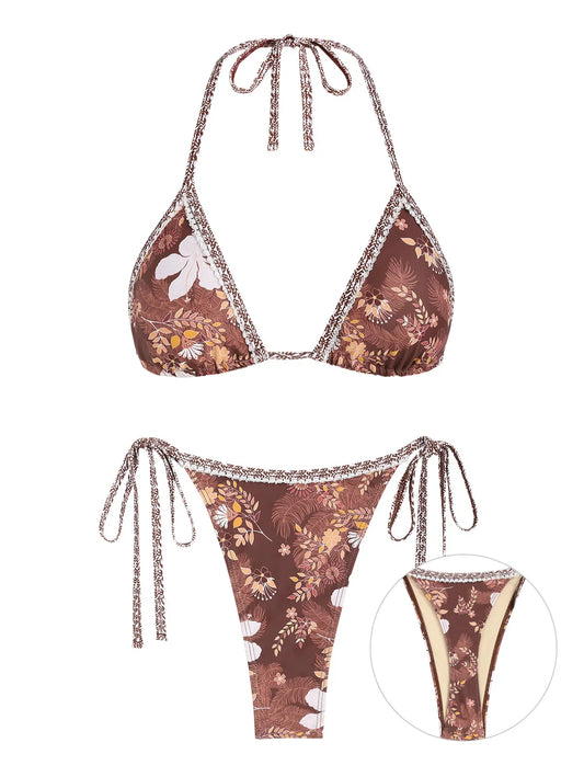 Bikini Set - Blumendruck - Spitzenfransen - Sommer