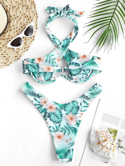 Bikini - Floraler Palmenblattdruck - Tropischer Stil - Sommer