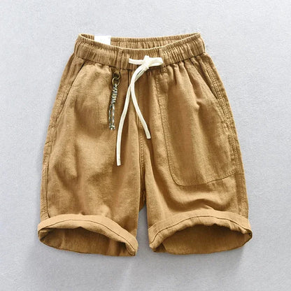 Shorts - Einfarbig - Baumwolle/Leinen-Mischung - Sommer - Elastische Taille