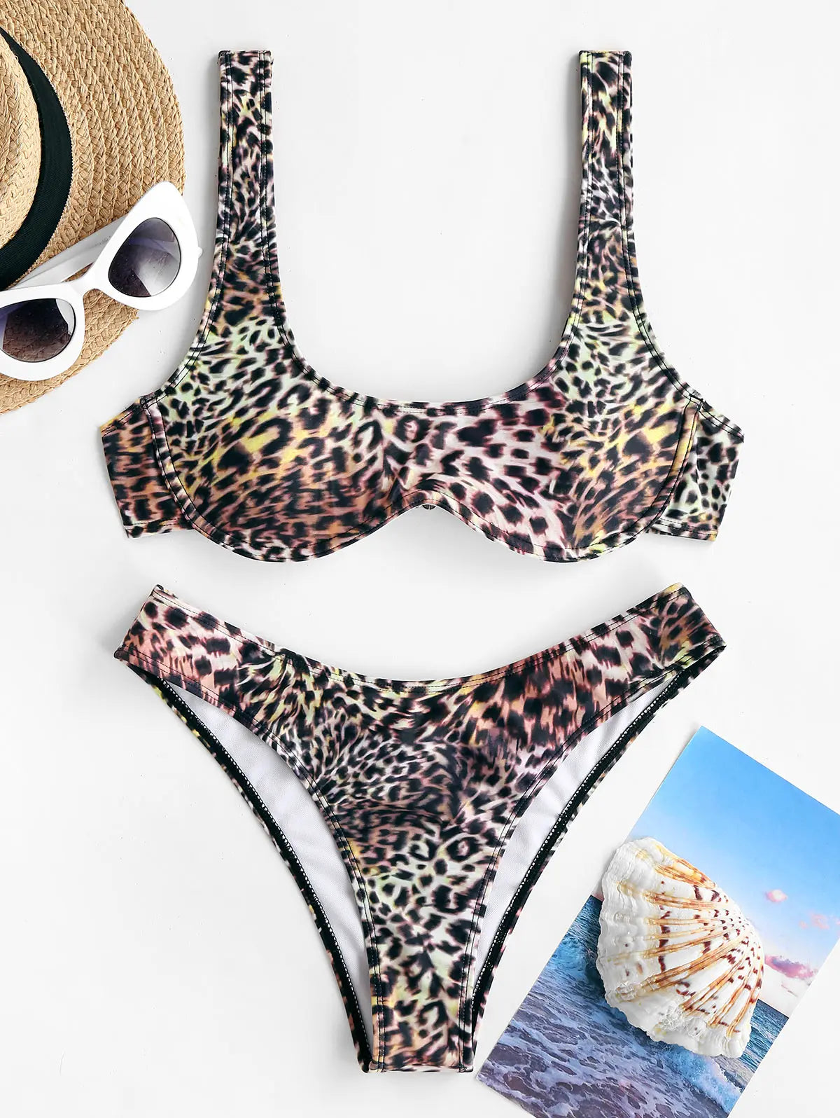 Bikini - Leopardenmuster - Hoher Schnitt - Bügel - Sommer