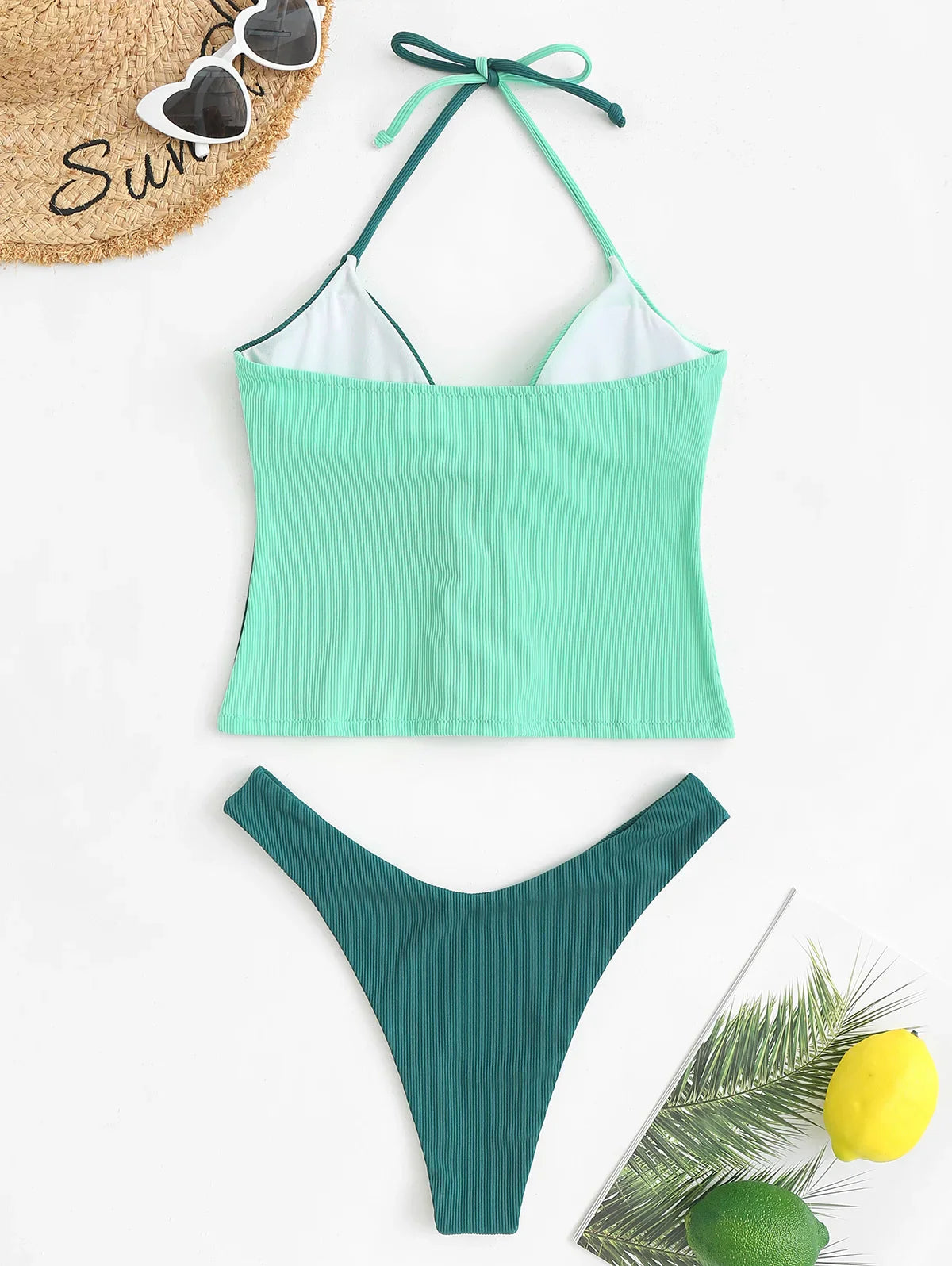 Tankini Set - Hochgeschnitten - Geschnürt - Zweifarbig - Sommer