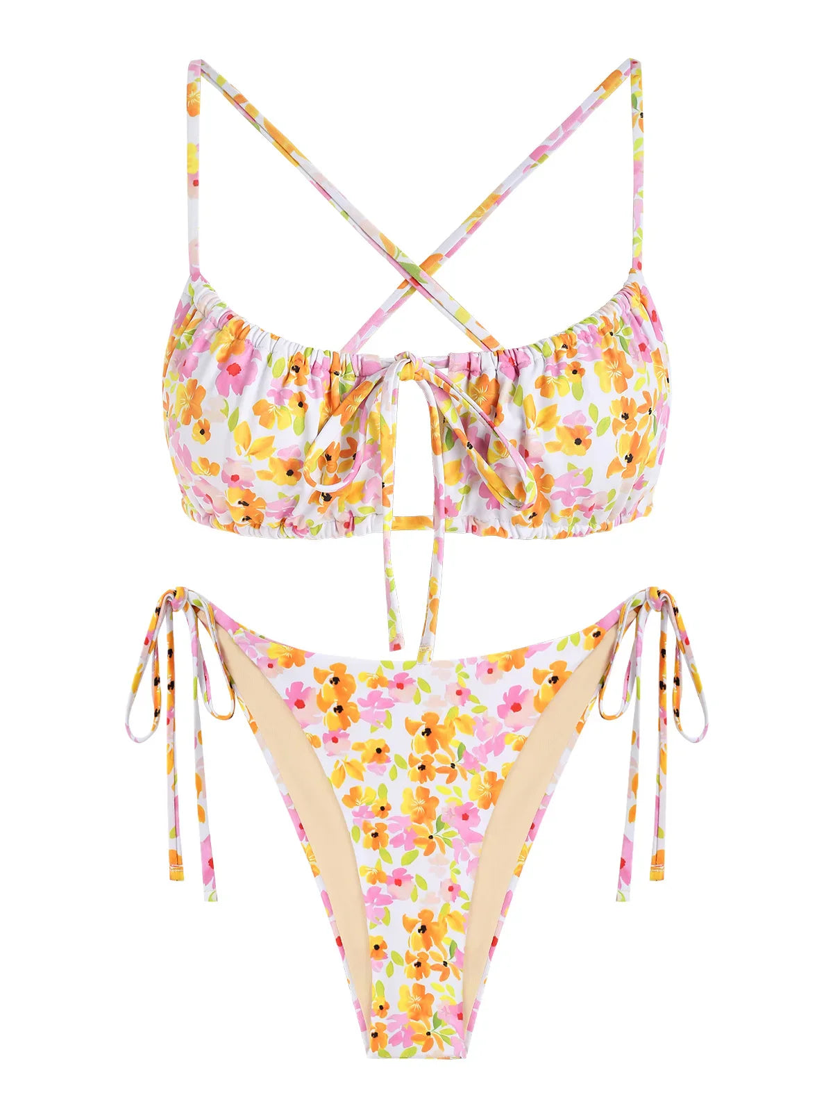 Bikini - Spitze - Blumen - Gekreuzter Rücken - Sommer