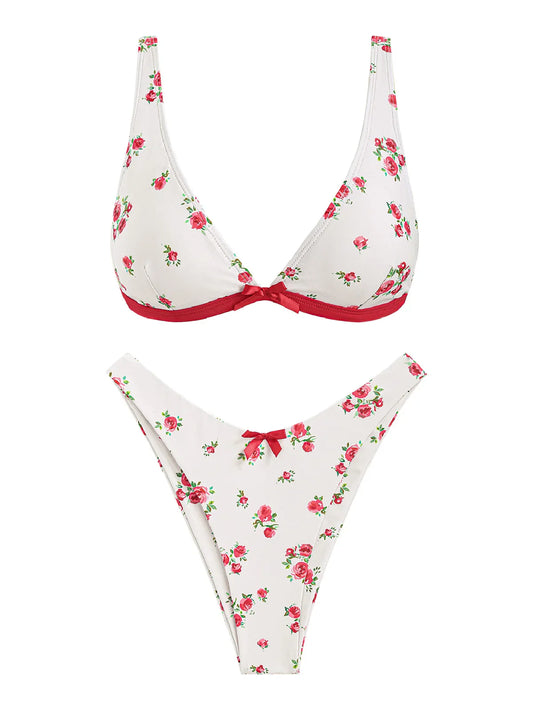 Bikini-Set - Blumen-Rosen-Druck - Sommer