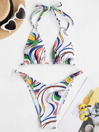 Bikini - Swirl Print - O Ring - Sommer