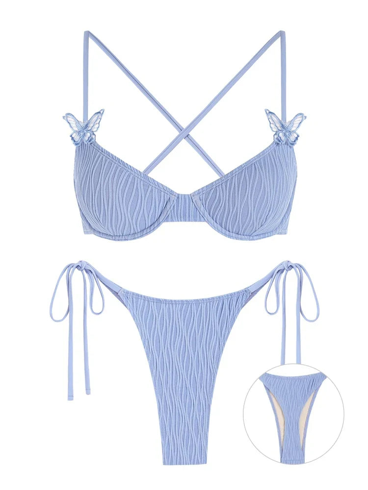 Bikini - Texturierte Schmetterlingsapplikation - Tanga - Sommer