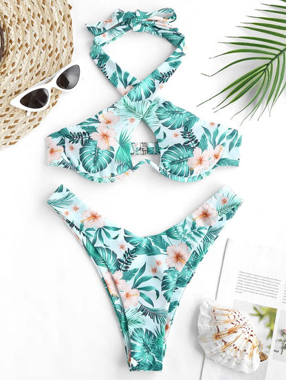 Bikini - Floraler Palmenblattdruck - Tropischer Stil - Sommer