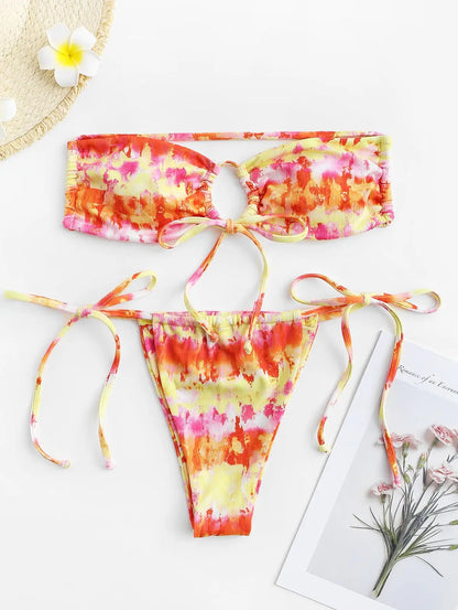 Bikini - Gerippt - Tie Dye Bandeau - Sommer