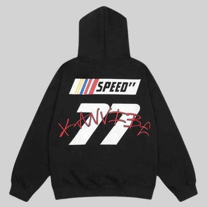 77 Hoodie - Weinlese - Speed Druck Gestickt