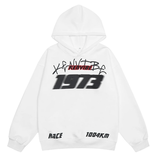 77 Hoodie - Weinlese - Speed Druck Gestickt