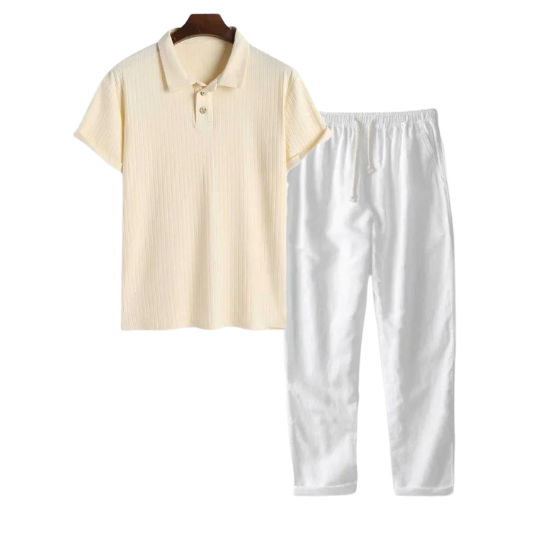 Beige Polo & Weiß / XXL