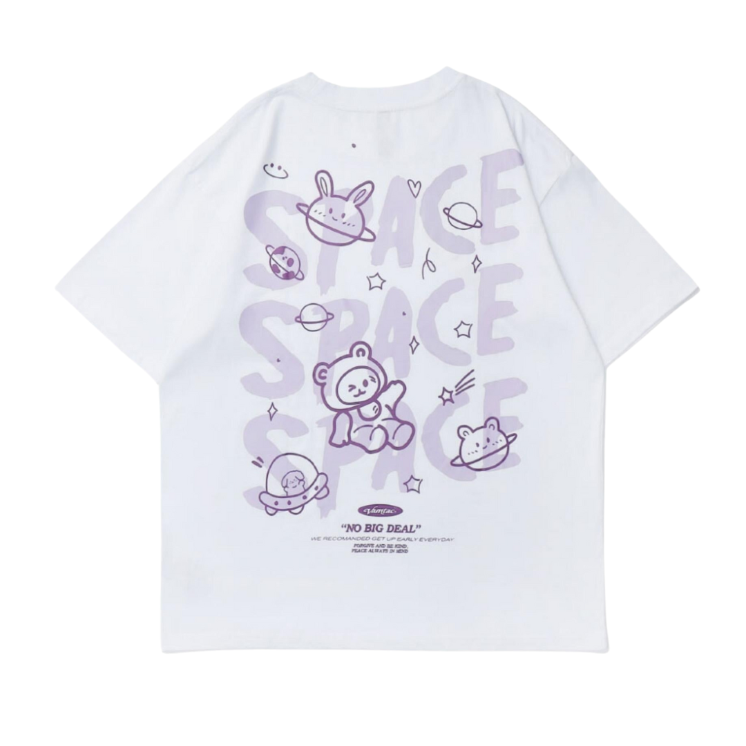 Harajuku T-Shirts - Lässig - Cartoon Bär Kaninchen Weltraum