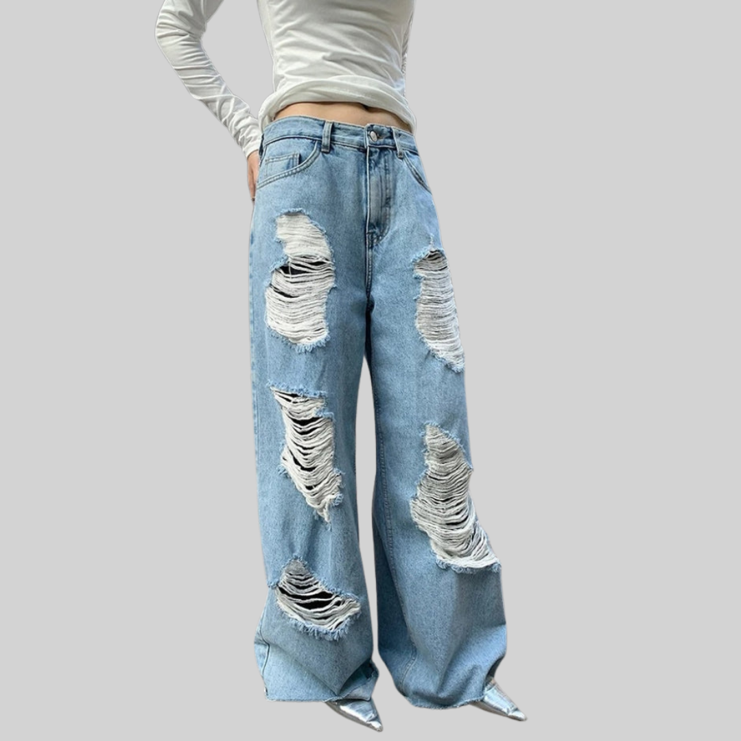 Zerrissene Jeans - Jahrgang - Streetwear Hose Mit Weitem Bein