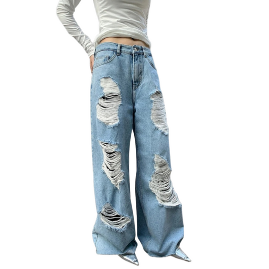 Zerrissene Jeans - Jahrgang - Streetwear Hose Mit Weitem Bein