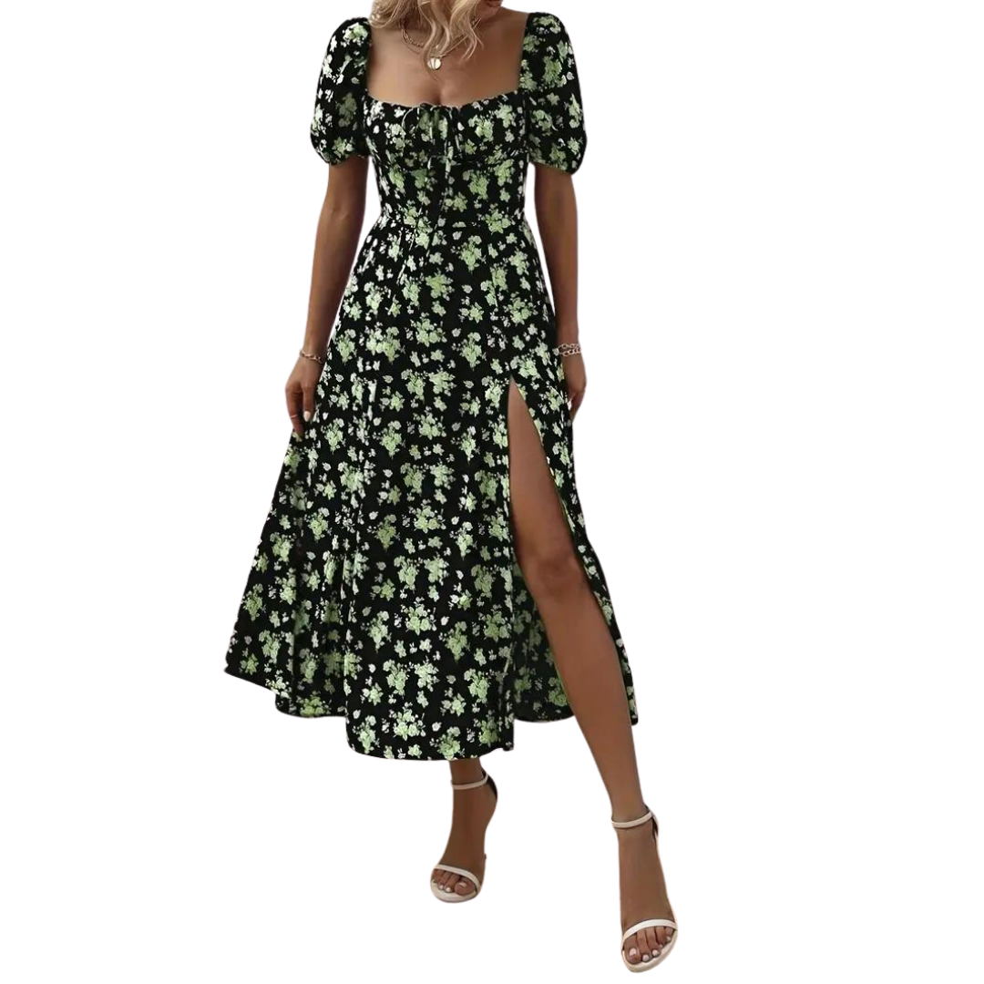 Sommer Maxikleid - Schick - Florale Puffärmel