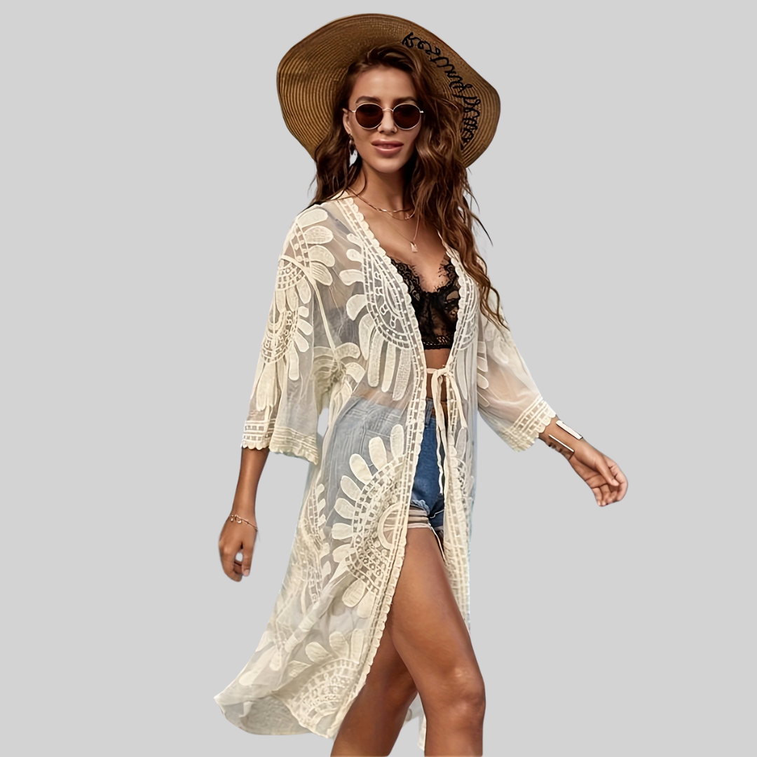 Sommer Mesh Überwurf – Boho – V-Ausschnitt Bestickt