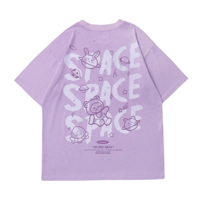 Harajuku T-Shirts - Lässig - Cartoon Bär Kaninchen Weltraum