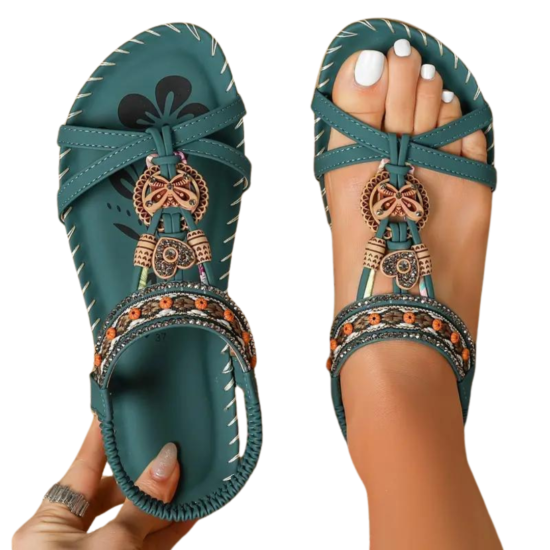 Sommer Flache Sandalen - Boho - Strass Schmetterling