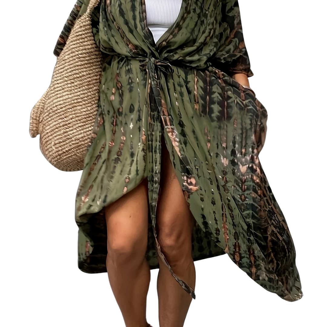 Sommer Midi Kimono – Boho – Allover-Print Loose Fit