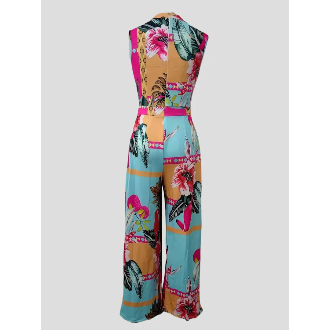 Ärmelloser Jumpsuit - Boho - Blumendruck Weites Bein