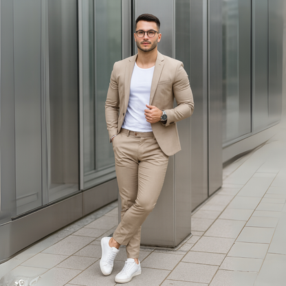 Herren Zweiteiler mit Langarm-Sakko und Schmal Geschnittener Hose