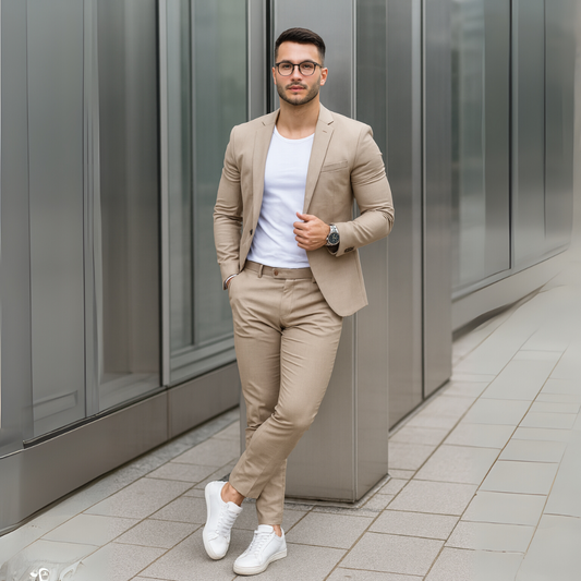 Herren Zweiteiler mit Langarm-Sakko und Schmal Geschnittener Hose
