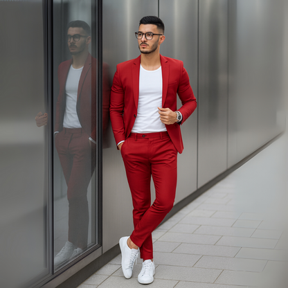 Herren Zweiteiler mit Langarm-Sakko und Schmal Geschnittener Hose