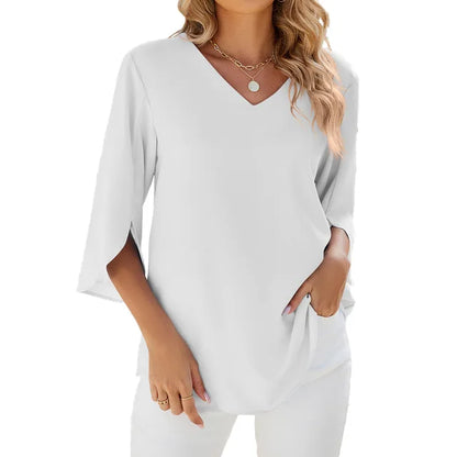 3/4 Ärmel V-Ausschnitt Bluse für Frauen | Alltagstauglich