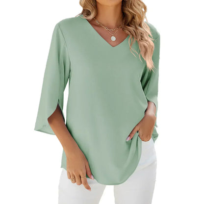 3/4 Ärmel V-Ausschnitt Bluse für Frauen | Alltagstauglich